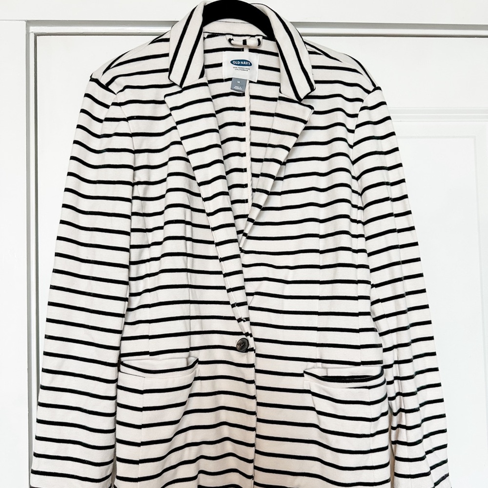 Old Navy Black + White Striped Blazer, Size Medium